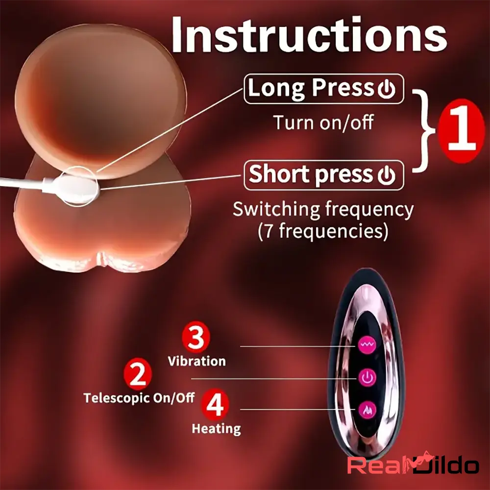 9.45in Ten Modes Thrusting Vibrating Warming Silicone Remote Auto Dildo - Real Dildo