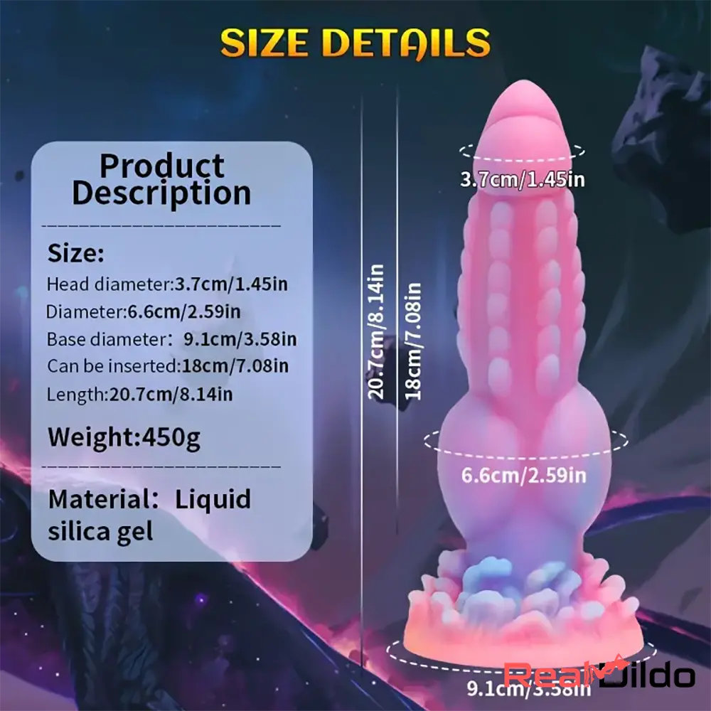 8.14in Colorful Silicone Flexible Fantasy Big Luminous Monster Anal Dildo - Real Dildo