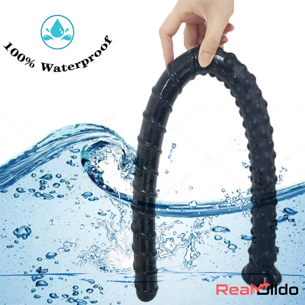 27.56in Silicone Soft Huge Long Spiked Spiral Rebar Black Dildo Butt Plug - Real Dildo