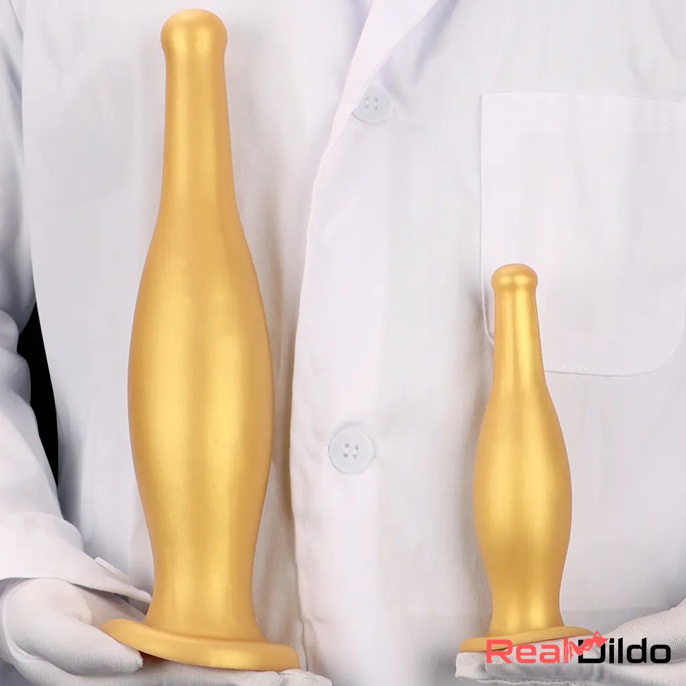 6.7in 11.41in Gold Beer Bottle Silicone Soft Big Anal Butt Plug Thick Dildo - Real Dildo