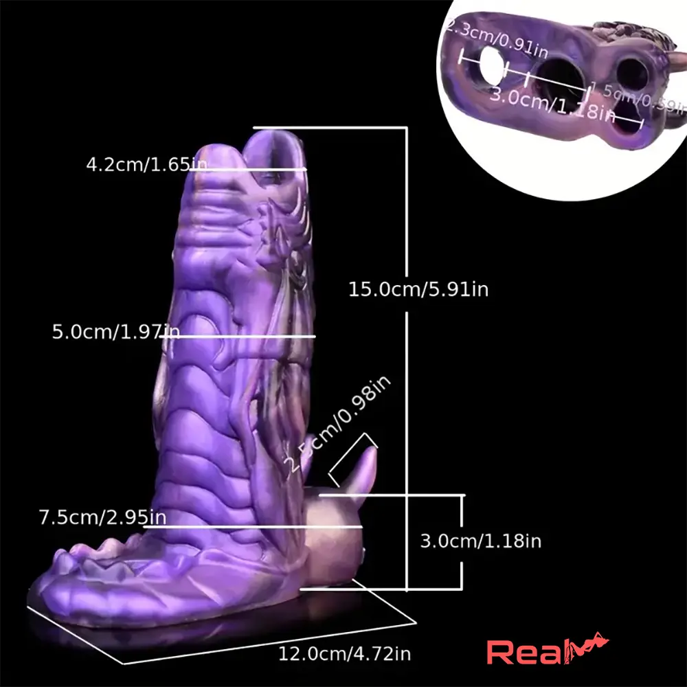 5.91in Liquid Silicone Dragon Fantasy Hollow Dildo Sleeve Dick Sex Toy - Real Dildo