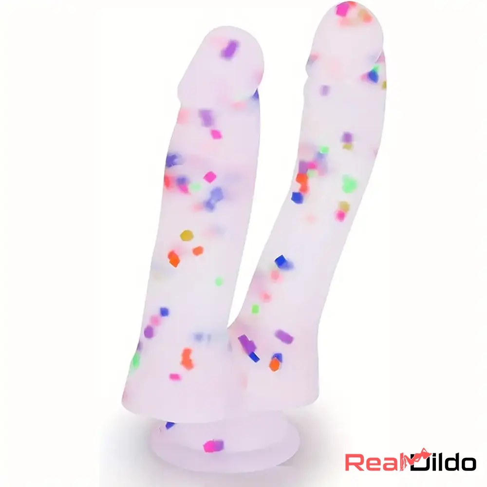 7in Soft Silicone Confetti Colorful Double Headed Dildo Erotic Sex Toy - Real Dildo