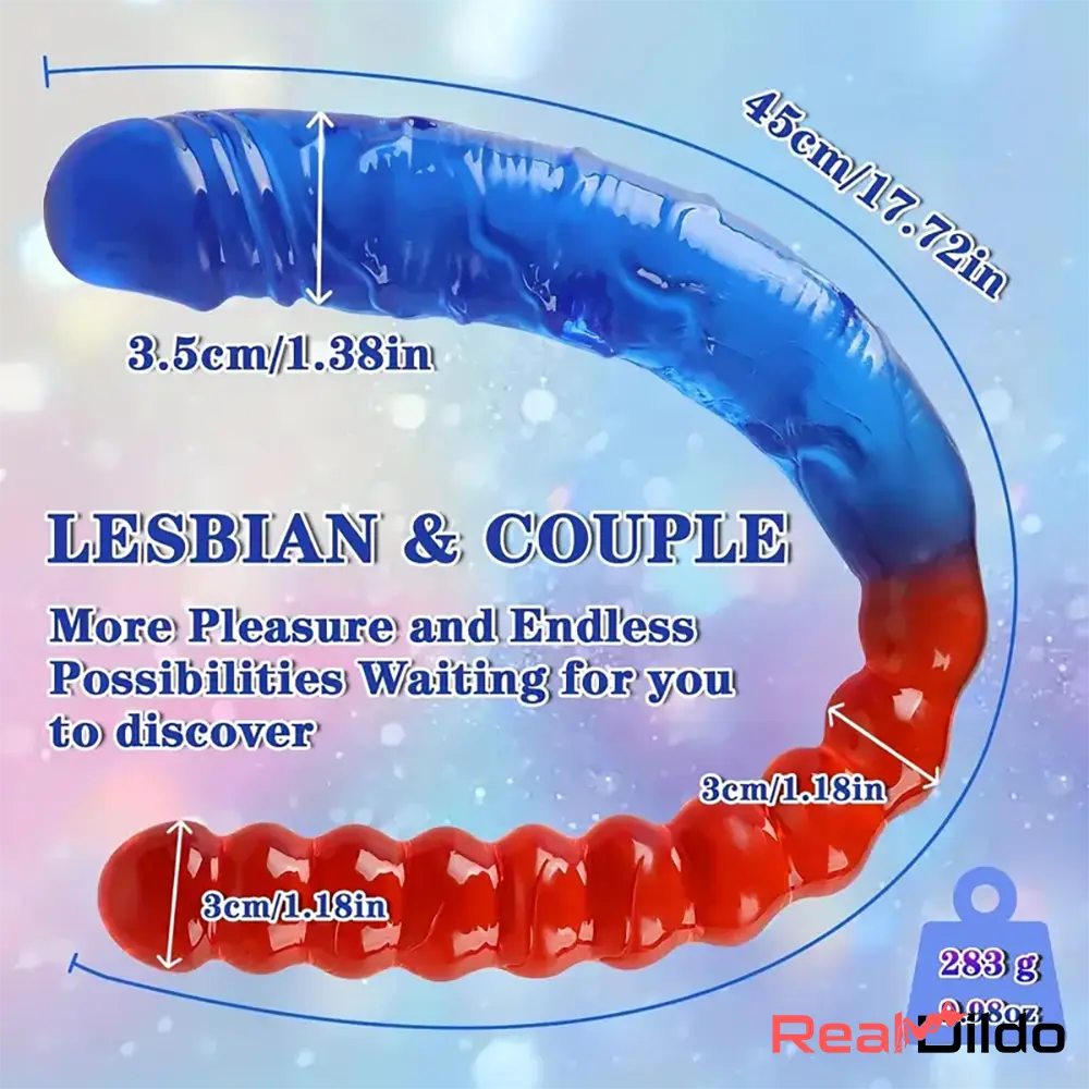 17.72in Real Look Double-headed Dildo Anal Sex Toy With Butt Beads - Real Dildo