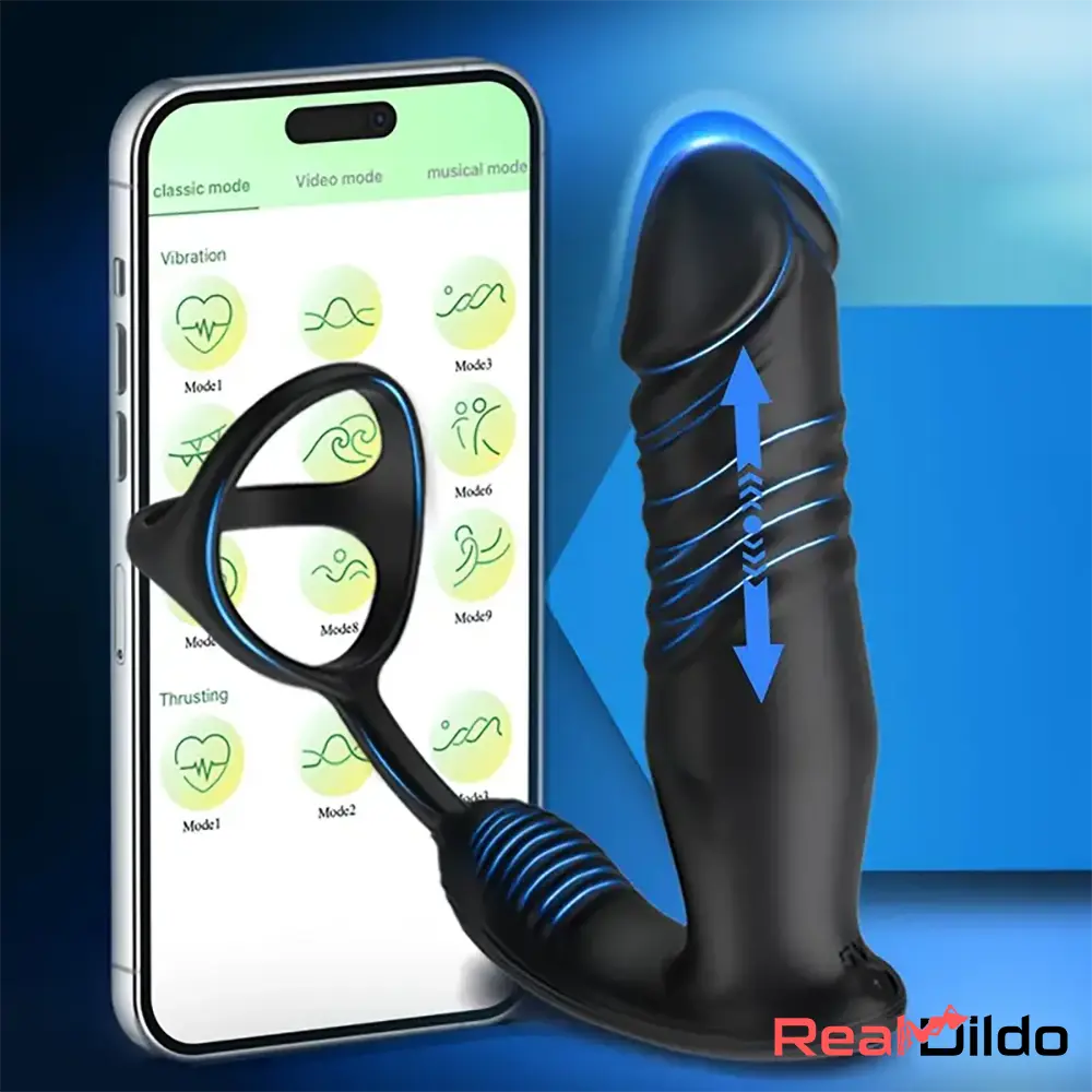 5.91in Black Auto Vibrating Thrusting APP Controlled Dildo Adult Sex Toy - Real Dildo