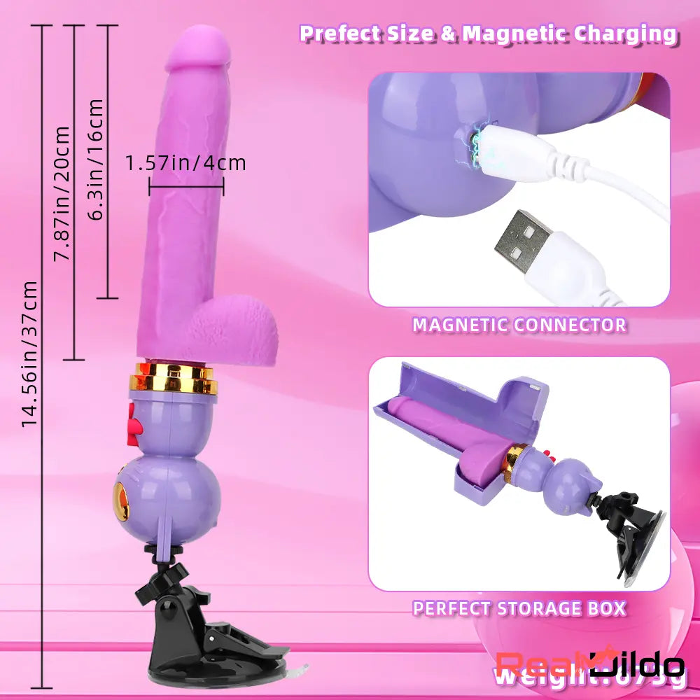 7.87in Cat Warming Thrusting Vibrating Remote Gun Sex Dildo Machine - Real Dildo