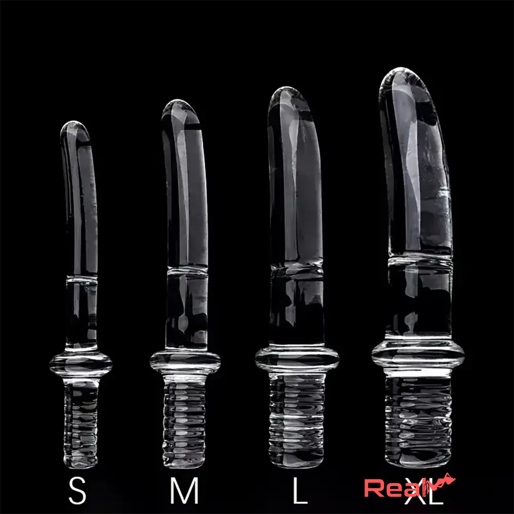 6.69in 6.88in 7.08in 7.28in Clear Glass Crystal Anal Male Dildo With Handle - Real Dildo