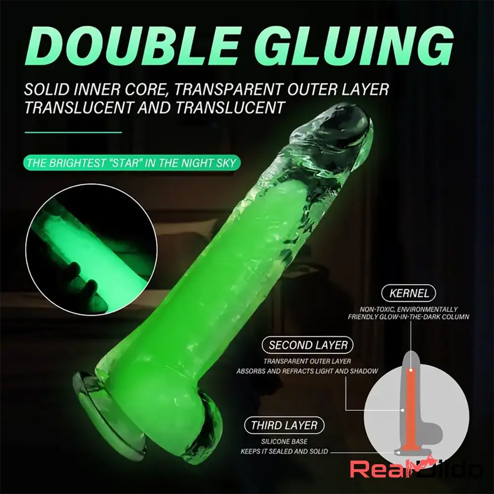 6.5in 7.3in 8.26in 9.44in Luminous Glowing Crystal Soft Double-Layer Dildo - Real Dildo