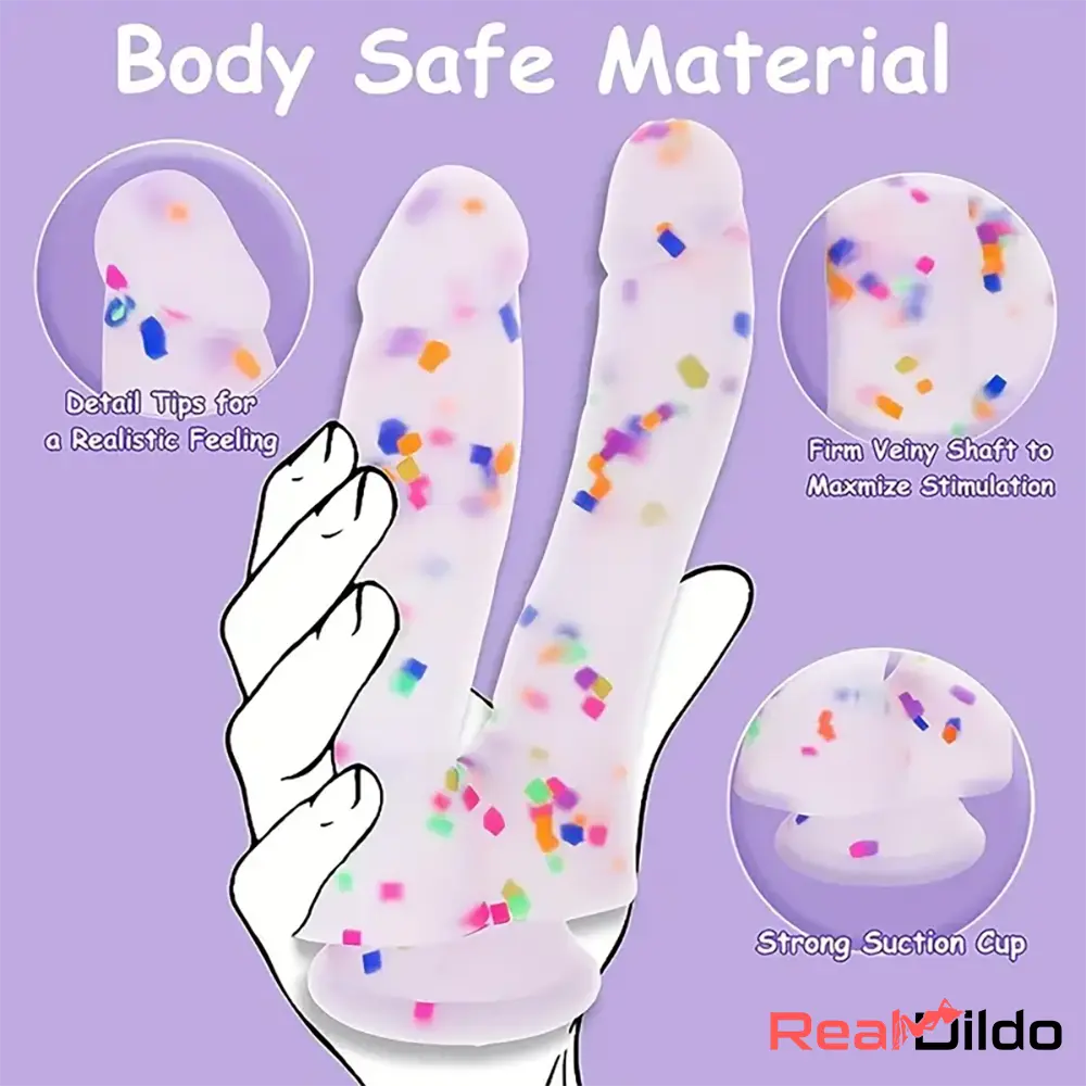 7in Soft Silicone Confetti Colorful Double Headed Dildo Erotic Sex Toy - Real Dildo