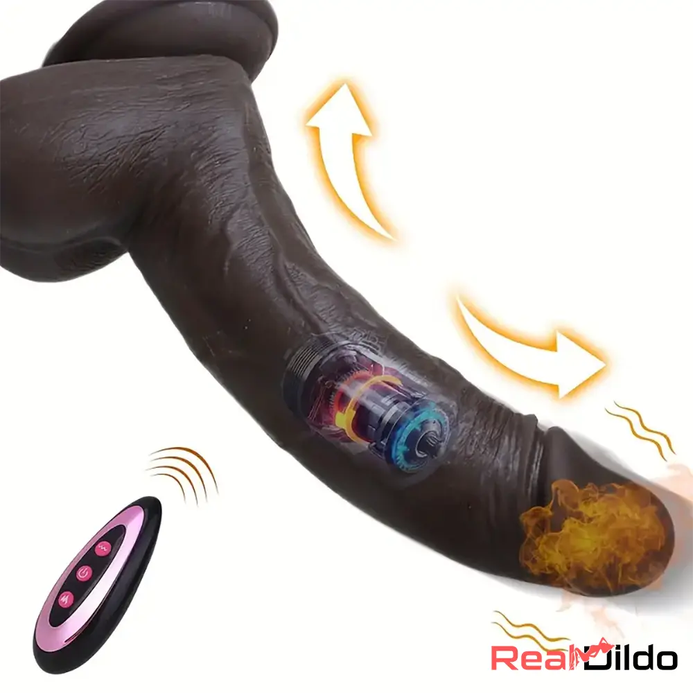 8.66in Usb 10 Vibrating 9 Thrusting Remote Silicone Ebony Penis Auto Dildo - Real Dildo