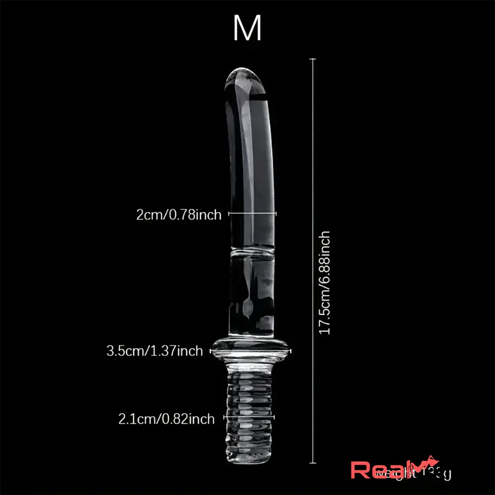 6.69in 6.88in 7.08in 7.28in Clear Glass Crystal Anal Male Dildo With Handle - Real Dildo