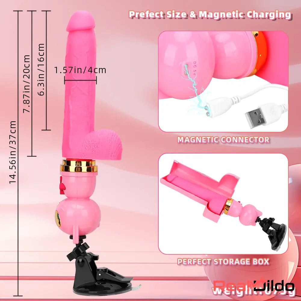 7.87in Cat Warming Thrusting Vibrating Remote Gun Sex Dildo Machine - Real Dildo