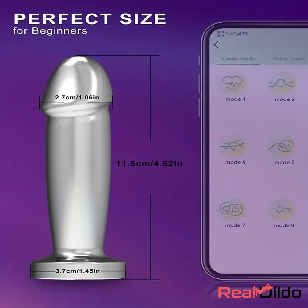 4.52in Stainless Steel Vibrating App Remote Metal Dildo For Vagina G-spot - Real Dildo