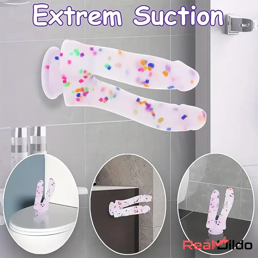 7in Soft Silicone Confetti Colorful Double Headed Dildo Erotic Sex Toy - Real Dildo