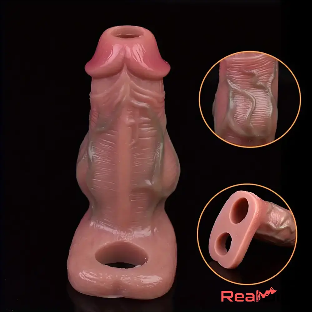 5.3in Lifelike Silicone Soft Dildo Sleeve With Big Knot Real Cock Extender - Real Dildo