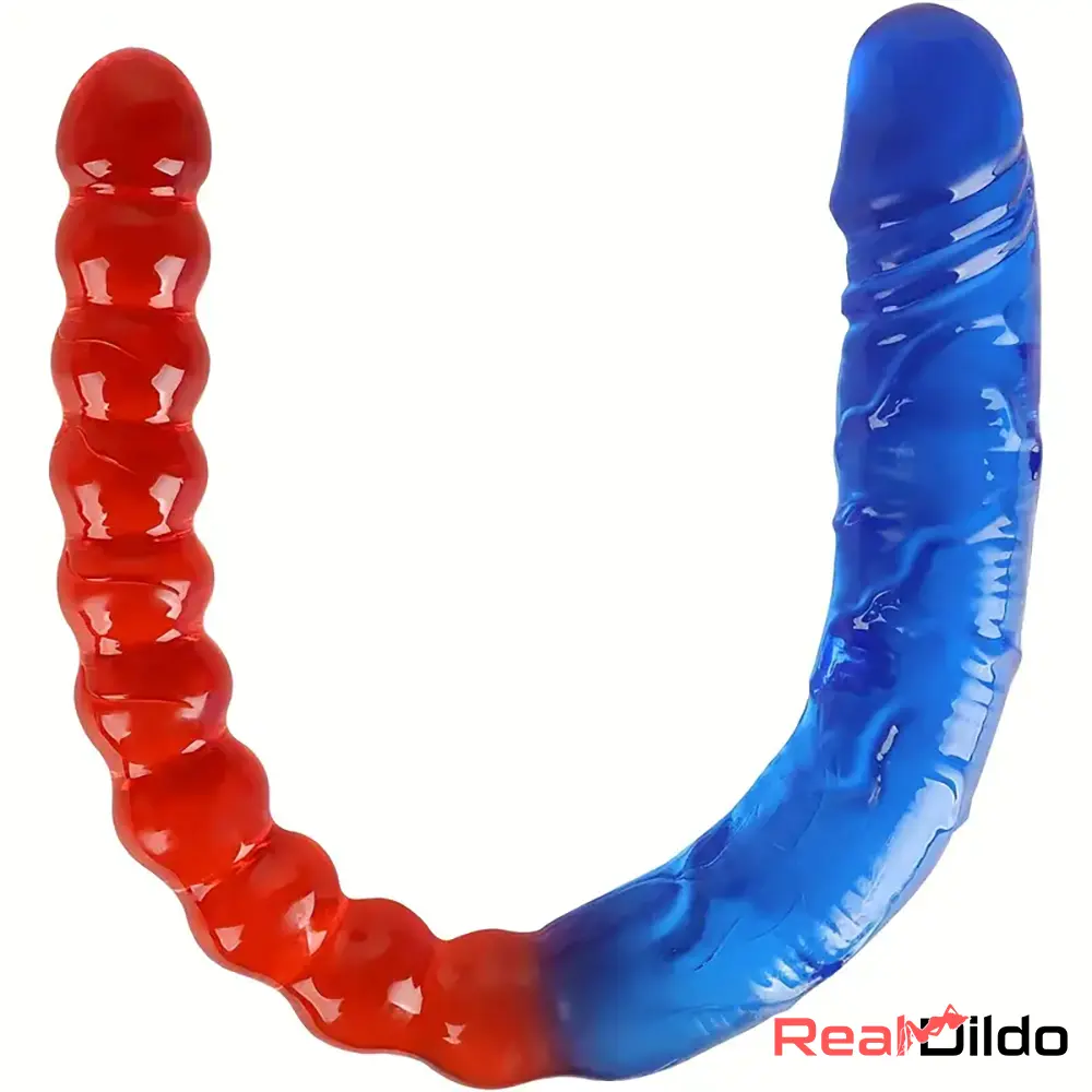 17.72in Real Look Double-headed Dildo Anal Sex Toy With Butt Beads - Real Dildo