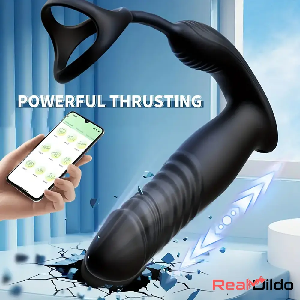 5.91in Black Auto Vibrating Thrusting APP Controlled Dildo Adult Sex Toy - Real Dildo