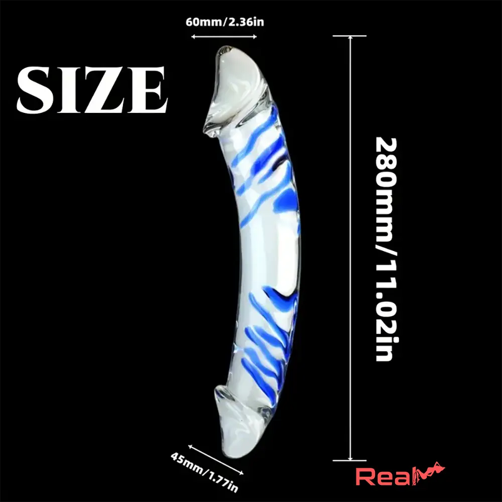 11.02in Clear Elegant Double Heads Glass Crystal Large Dildo Massager