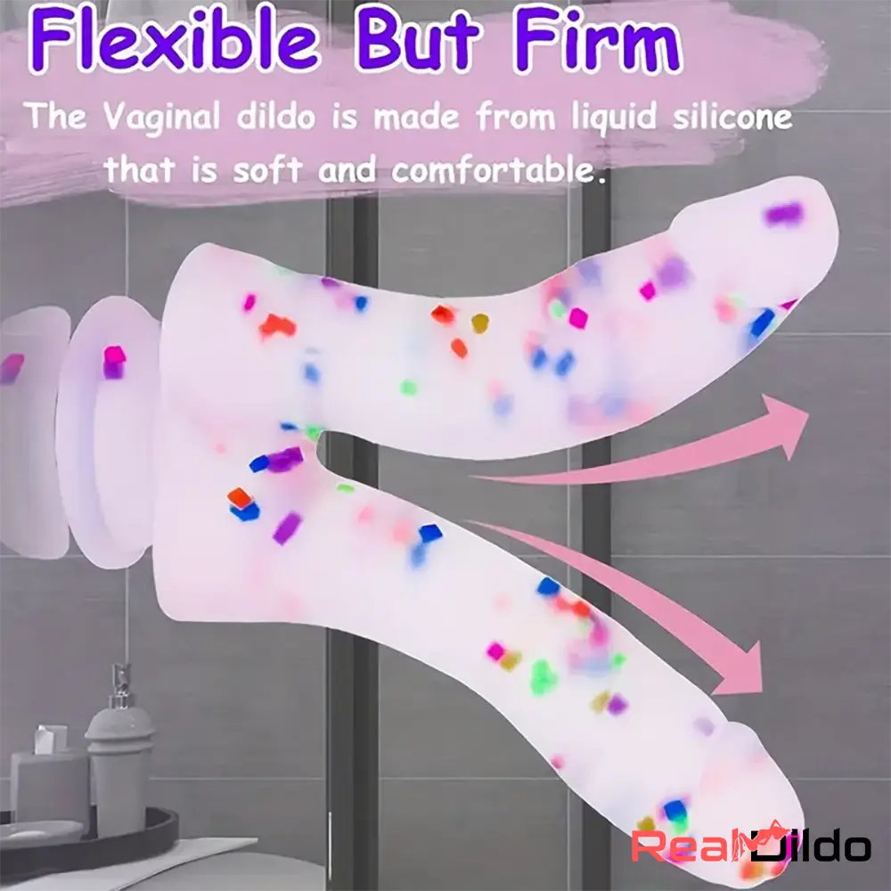 7in Soft Silicone Confetti Colorful Double Headed Dildo Erotic Sex Toy - Real Dildo