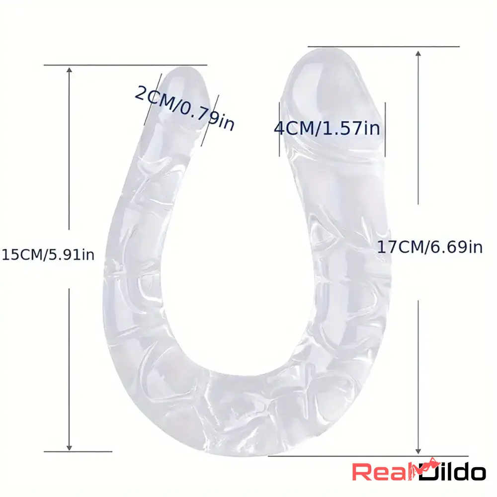 5.31in 6.69in 7.48in 8.46in Clear Dual Heads Curved U Shape Love Dildo - Real Dildo