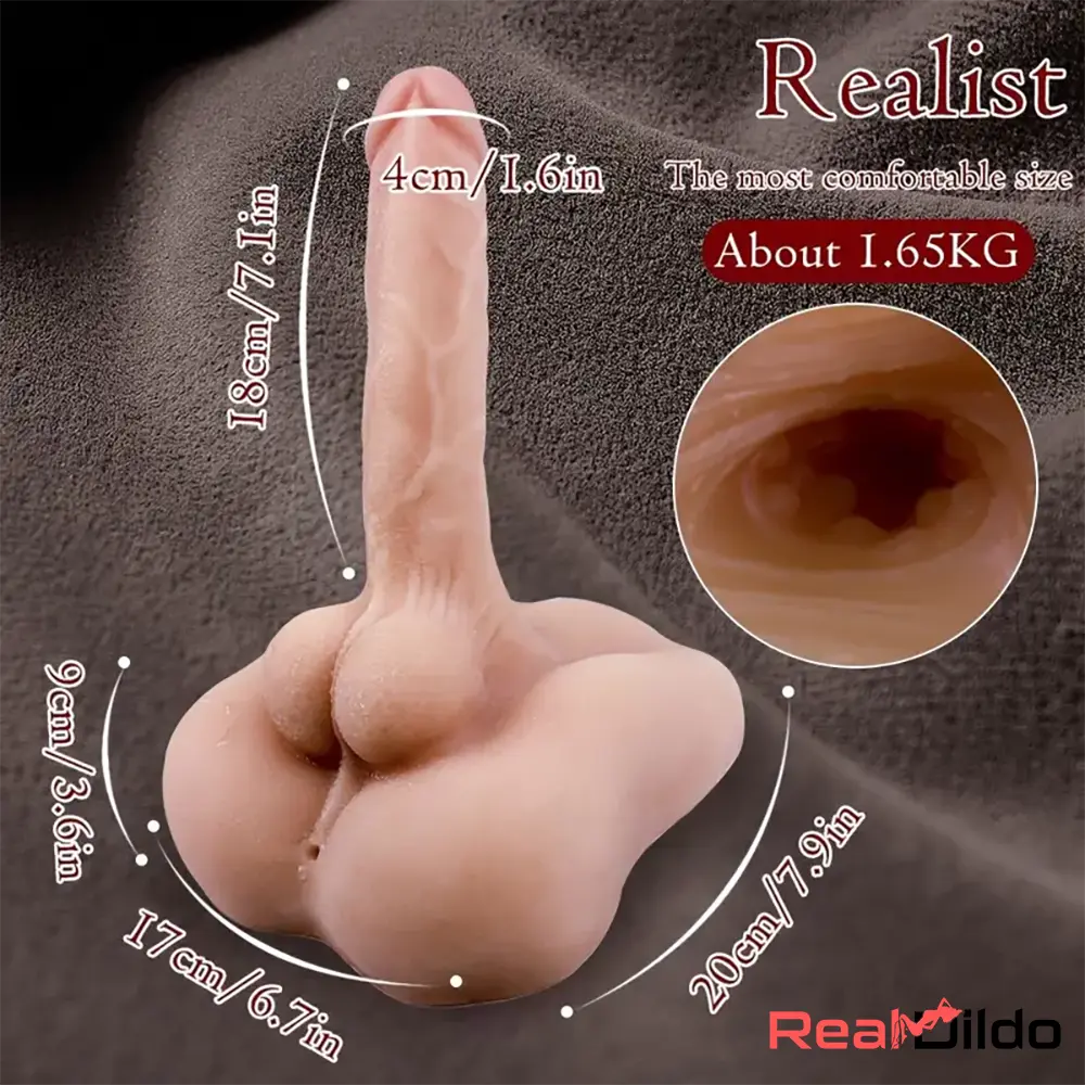 7.1in Real Silicone Flexible Suction Cup Sex Toy Dildo Torso With Anus - Real Dildo