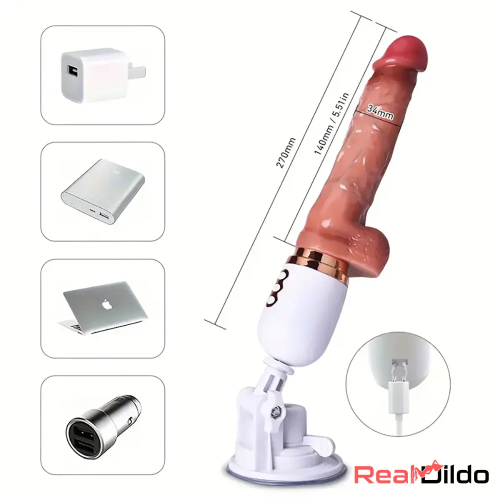 5.51in Lifelike Silicone Heating Thrusting Rotating Vibrating Dildo Machine - Real Dildo