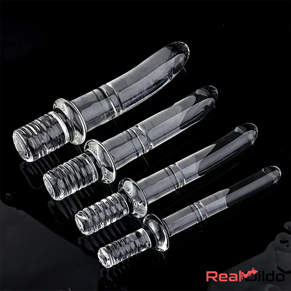 6.69in 6.88in 7.08in 7.28in Clear Glass Crystal Anal Male Dildo With Handle - Real Dildo