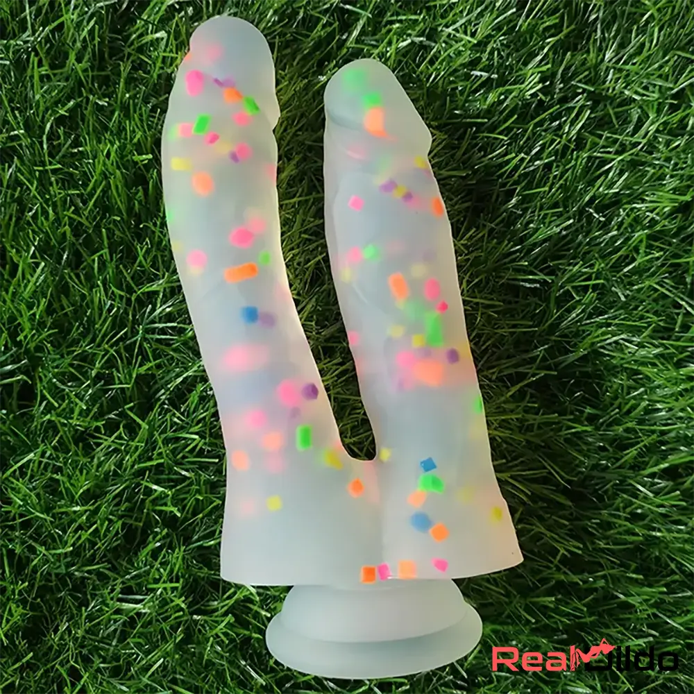 7in Soft Silicone Confetti Colorful Double Headed Dildo Erotic Sex Toy - Real Dildo