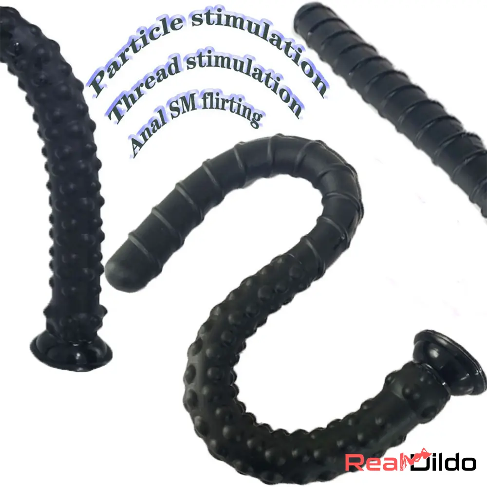 27.56in Silicone Soft Huge Long Spiked Spiral Rebar Black Dildo Butt Plug - Real Dildo