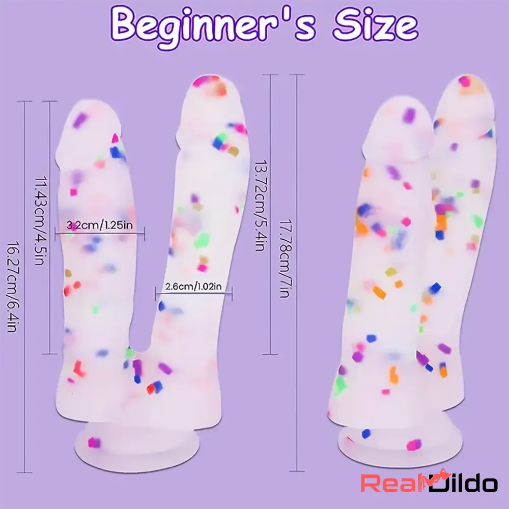 7in Soft Silicone Confetti Colorful Double Headed Dildo Erotic Sex Toy - Real Dildo