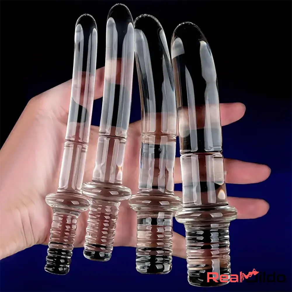 6.69in 6.88in 7.08in 7.28in Clear Glass Crystal Anal Male Dildo With Handle - Real Dildo