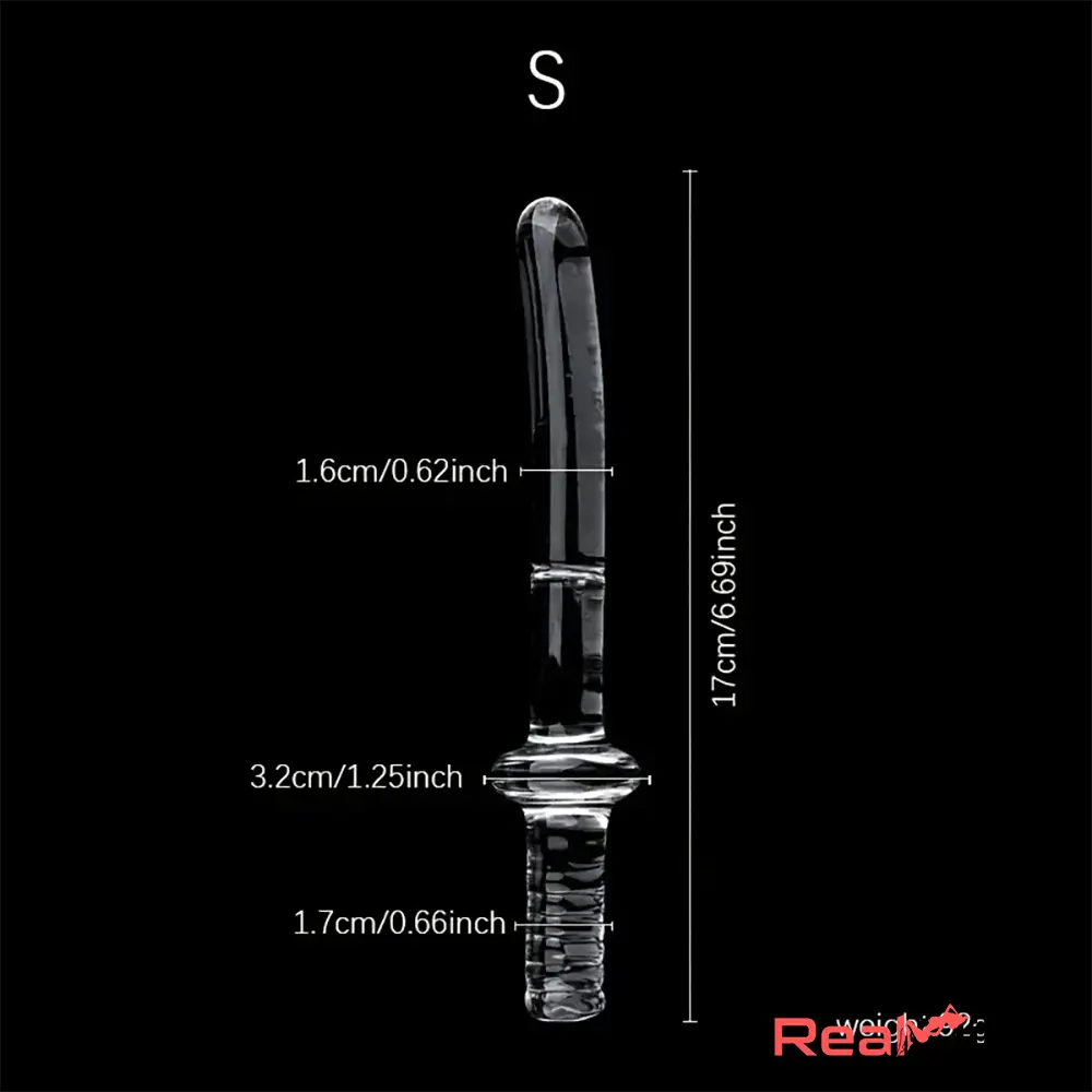 6.69in 6.88in 7.08in 7.28in Clear Glass Crystal Anal Male Dildo With Handle - Real Dildo