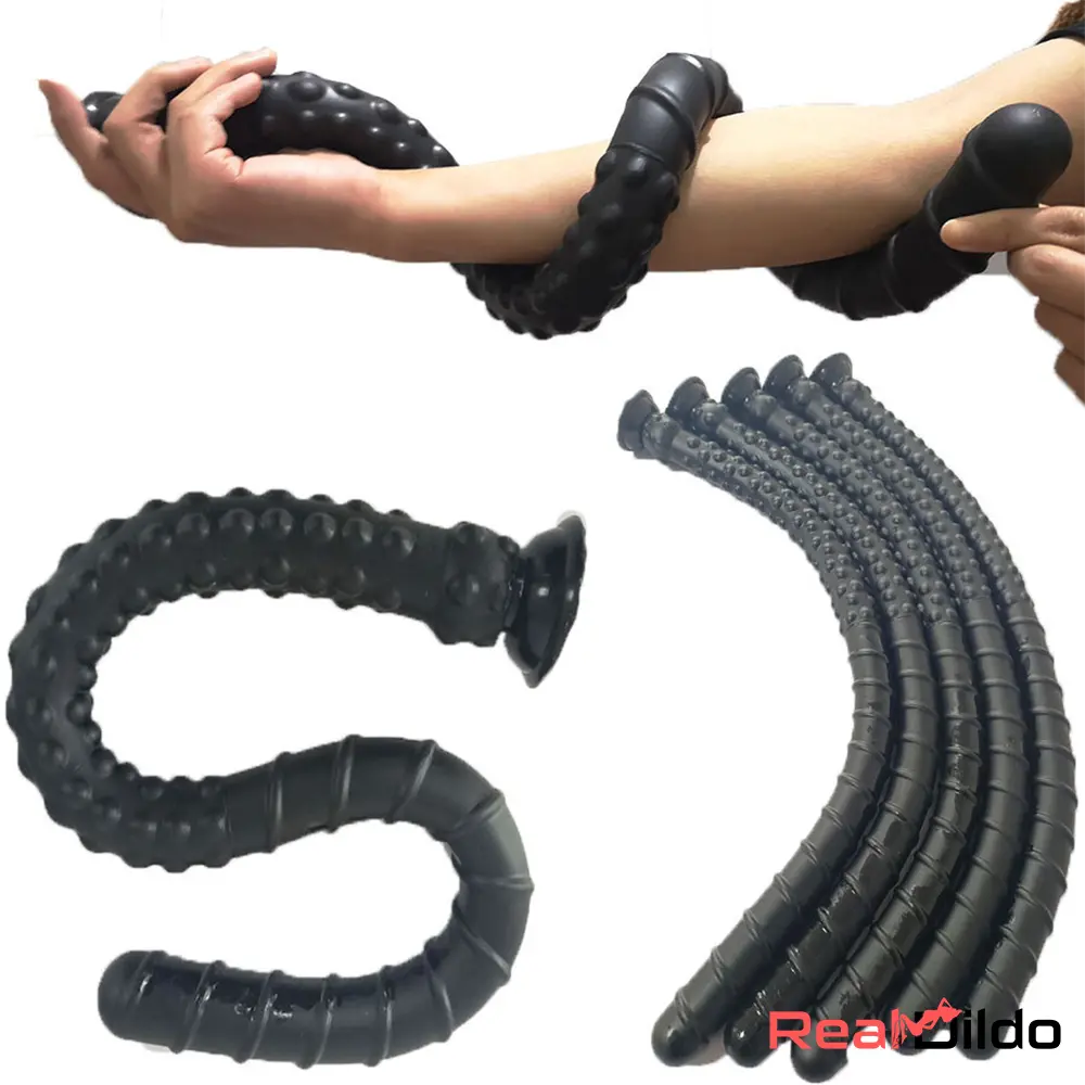 27.56in Silicone Soft Huge Long Spiked Spiral Rebar Black Dildo Butt Plug - Real Dildo