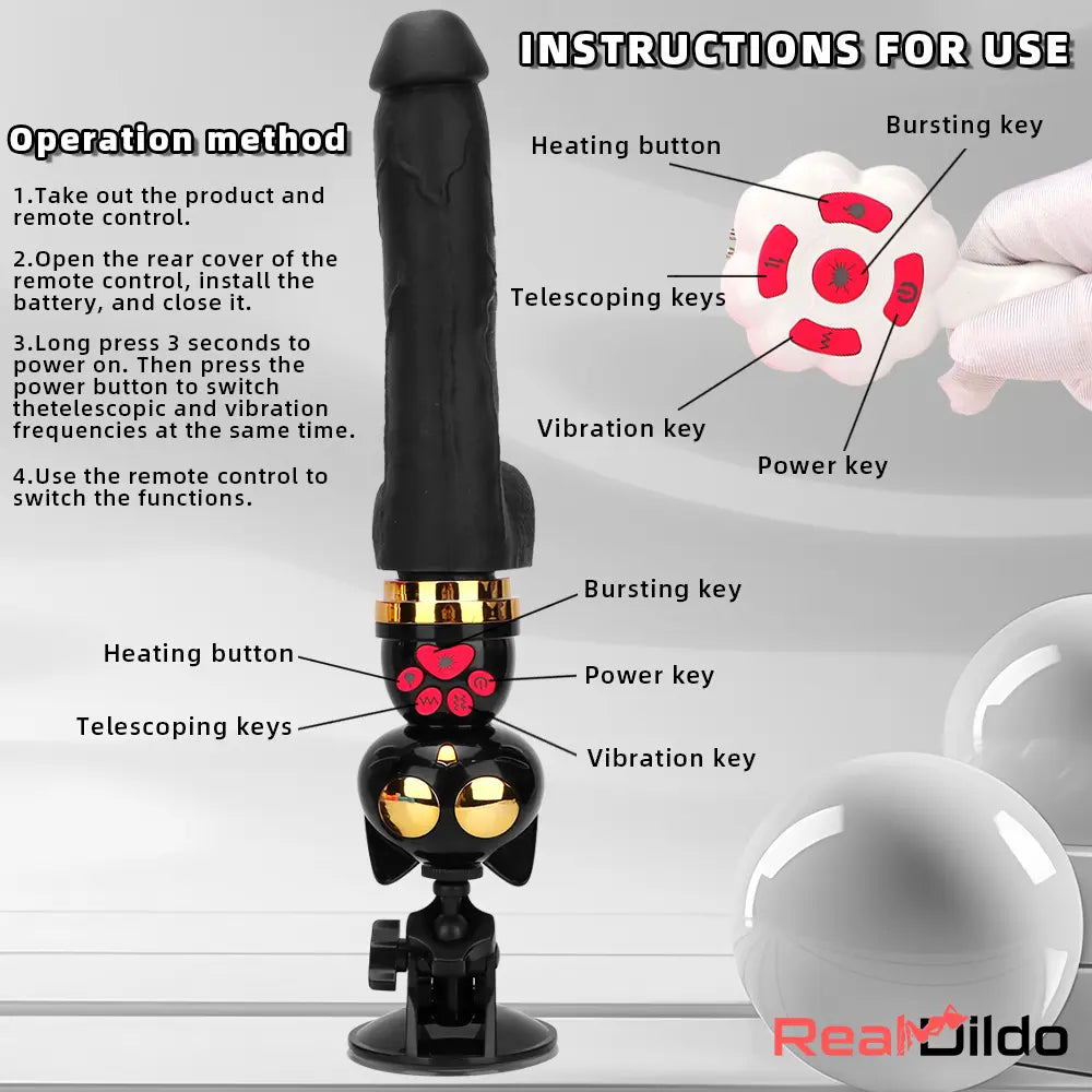 7.87in Cat Warming Thrusting Vibrating Remote Gun Sex Dildo Machine - Real Dildo