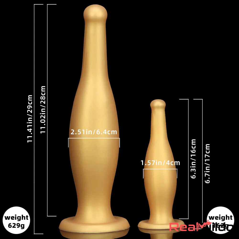 6.7in 11.41in Gold Beer Bottle Silicone Soft Big Anal Butt Plug Thick Dildo - Real Dildo