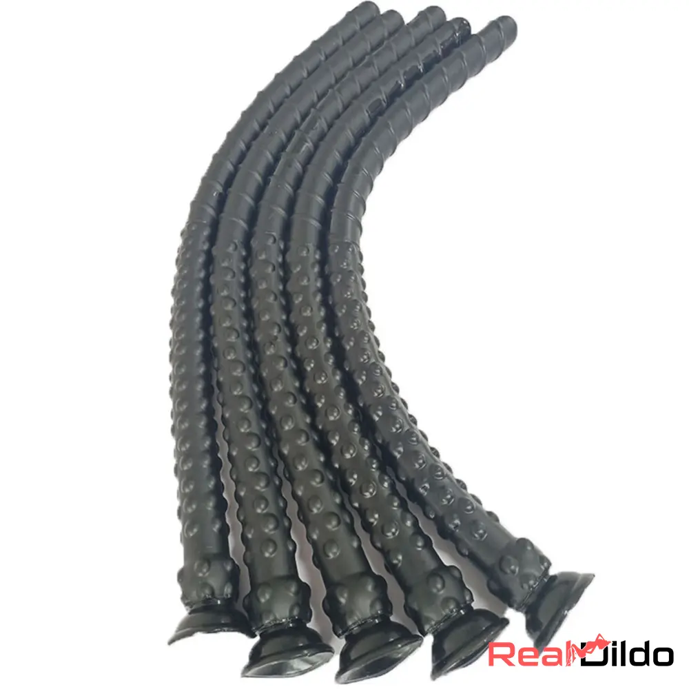 27.56in Silicone Soft Huge Long Spiked Spiral Rebar Black Dildo Butt Plug - Real Dildo