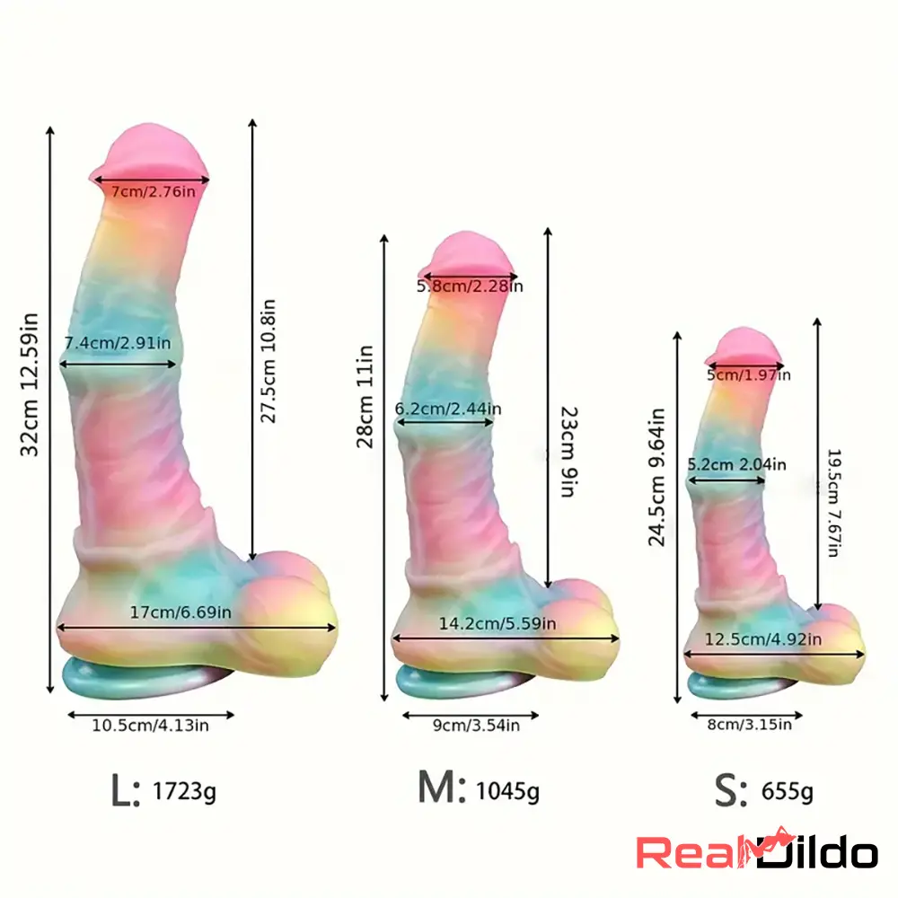 9.65in 11.02in 12.6in Rainbow Luminous Big Anal Horse Silicone Dildo